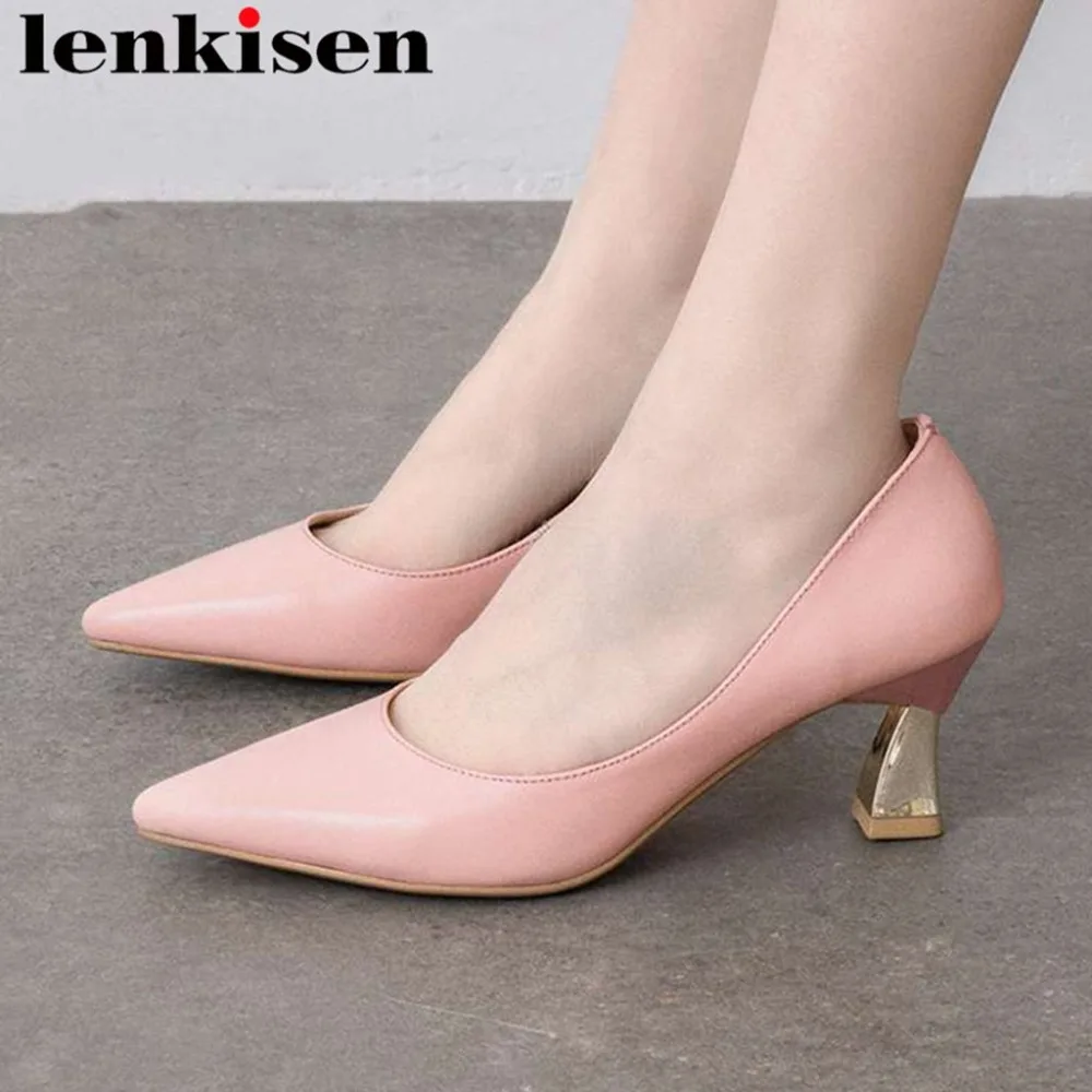 

Office lady high heels slip on shallow pumps oxford pointed toe genuine leather British style solid career dress woman pumps L13