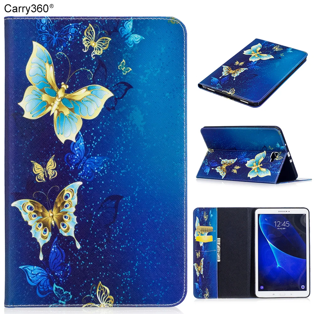 

Case for Samsung Galaxy Tab A 10.1 2016 SM T580 T585, Carry360 Color Print Butterfly Panda Owl PU Leather Stand Smart Cover