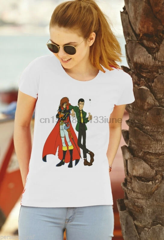 

T SHIRT-MAGLIETTA DONNA LUPIN-CAPITAN HARLOCK-CATOON MARGOT