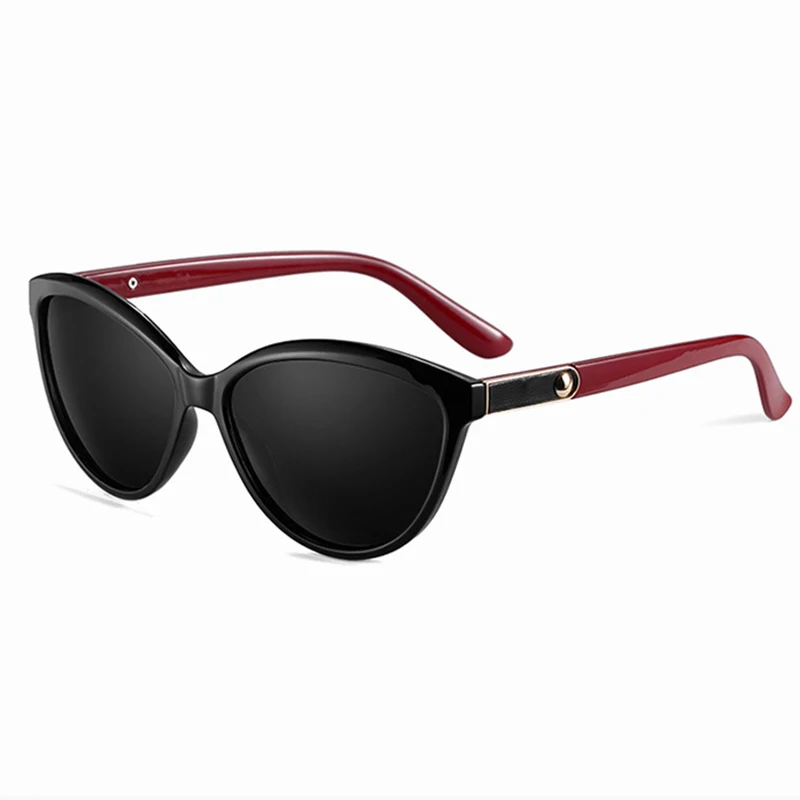 Роскошные HD поляризованные женские солнцезащитные очки, модные женские винтажные брендовые дизайнерские женские солнцезащитные очки кошачий глаз oculos - Цвет линз: Black Red Black
