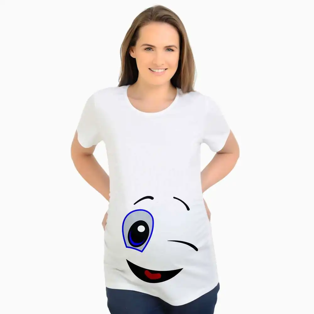 Maternity Tops funny Pregnancy T-shirts Cute Baby emoji cute face Printed Clothes For Pregnant Women Tee Shirt Femme Y039