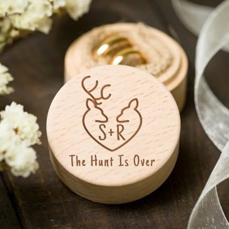 

The Hunt Is Over Rustic Wedding Ring Bearer Box Personalized Initials Wooden Ring Holder Box Travel Wedding Decoration