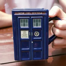 Kreative Geschenk Doctor Who Figural Tardis Porzellan Quadratischen Kaffeetasse mit Abgedeckt und Löffel Police Box Form