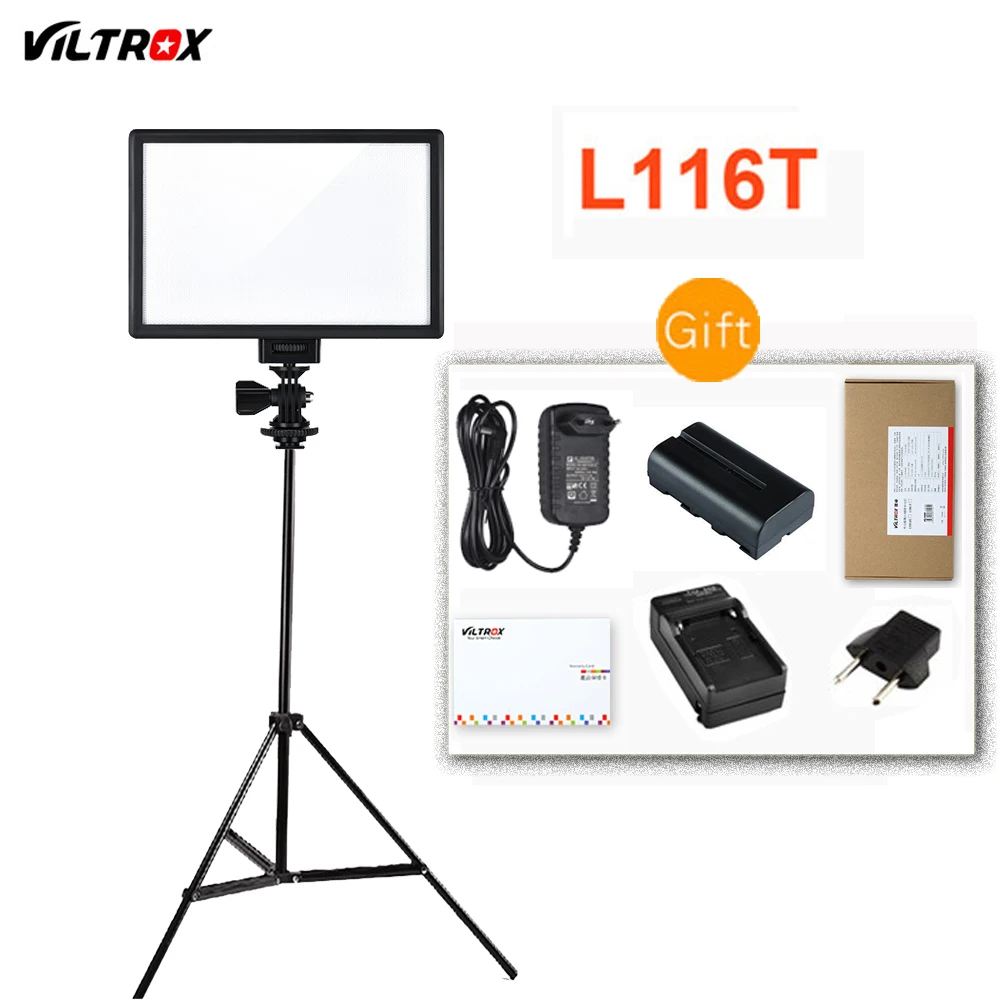 

Viltrox L116T LCD Display Bi-Color & Dimmable Slim DSLR Video LED Light + Battery + Charger for Canon Nikon Camera DV Camcorder