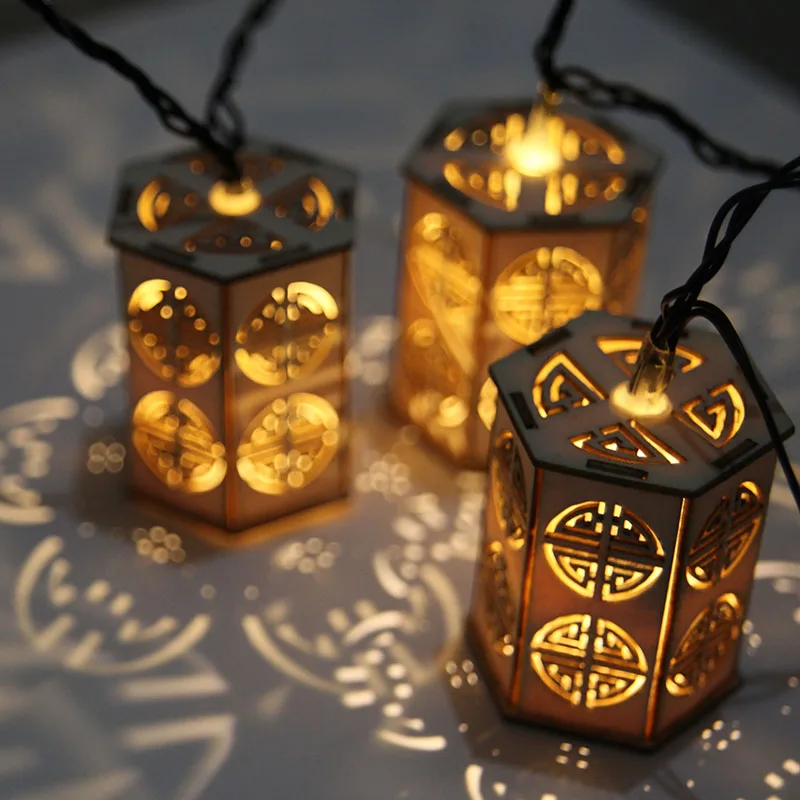 10 светодио дный LED китайский стиль деревянный фонарь на батарейках гирлянды 2,5 м светодио дный LED украшение для рождественской гирлянды