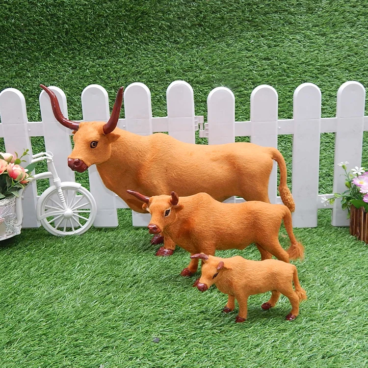 

simulation cattle polyethylene&furs yellow cattles one lot/ 3 pieces model handicraft prop,home decoration Xmas gift w1475