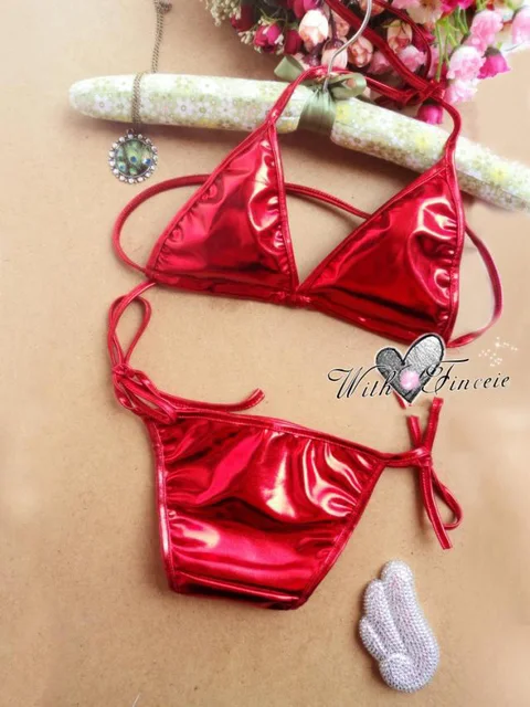 Buy Sexy Leather Surface Bikini 1pc Mini Bikinis Set 