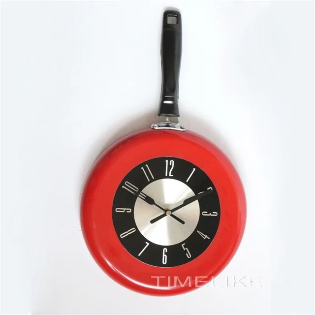 10 дюймов настенные часы Кухня в настенные часы Симпатичные сковородка для жарки дизайн Кухня настенные часы Кухня украшения Новинка художественная часы - Цвет: Красный