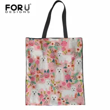 FORUDESIGNS/Милая женская льняной мешок для покупок с цветочным принтом, Повседневная хлопковая многоразовая сумка для девушек, женская большая сумка на плечо