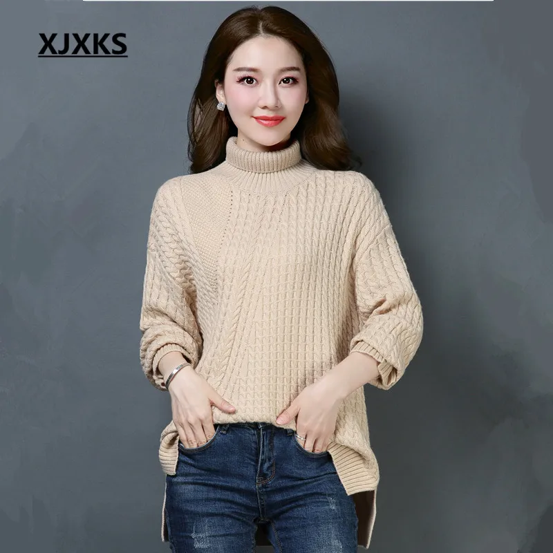 

XJXKS Winter Women Turtleneck Sweater Plus Size Wool Casual Loose Warm Sweater Women Pullover Autumn 2018 Knitted Sweaters