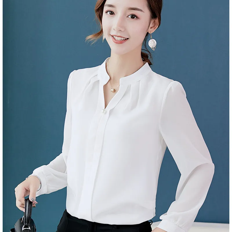 EIJOQAN 2019 New Stand Full Chiffon Shirts Casual Flower Tie Slim Blouses Spring Summer Fashion temperament women tops A04 |