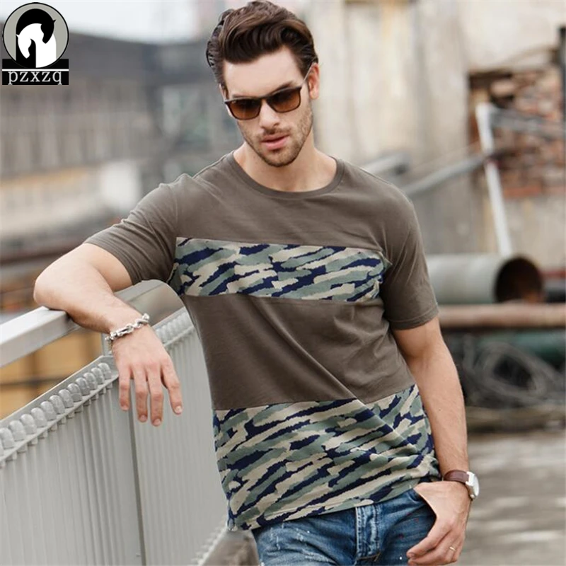 Military style T Shirt Men 2018 Fashion Camouflage Stitching T shirts
