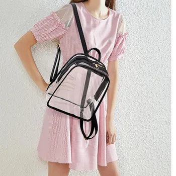 

Fashion Women Backpack High Quality Women's Clear Plastic See Through Security Transparent Backpack Bag Travel Bag 20