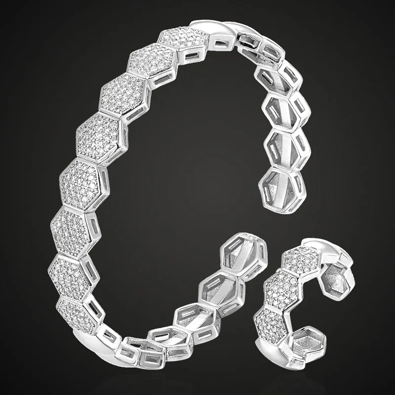 

Zlxgirl perfect AAA Crystal Cubic Zircon bangle and Ring Women Bridal jewelry sets Adjust copper Bangle accessories sets anel