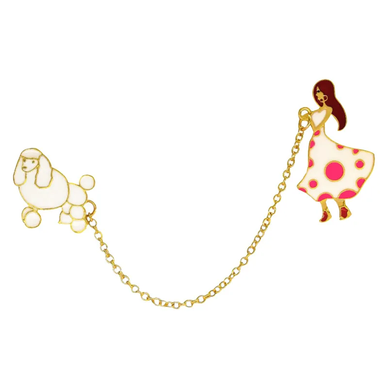 

Cartoon Cute Chain Brooches Enamel Pin Girl Dog leash Broches Button Pin Backpack Denim Jackets Cloth Accessories For Women