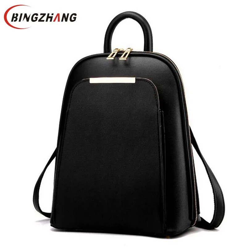 Brand 2017 Solid High Quality PU Leather Backpack Women Designer School Bags For Teenagers Girls Luxury