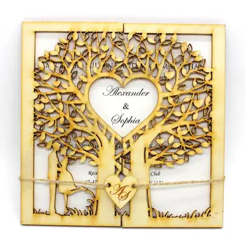 

Rustic Wedding Invitation, Wood Invitation, Paper Invitation, Cut Out Tree, Tree of Life, Engraved Heart, Monogram