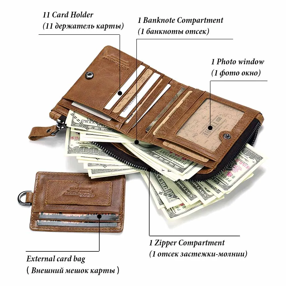 GZCZ Genuine Leather Men Wallet Fashion Coin Purse Card Holder Small Wallet Men Portomonee Male Clutch Zipper Clamp For Money
