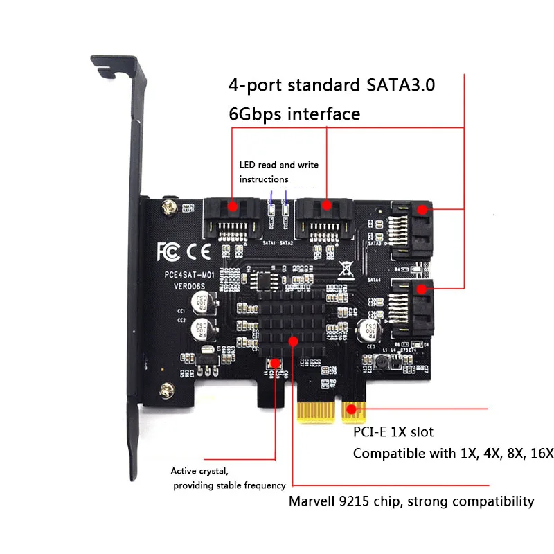 Marvell 88SE9215 4 порта SATA 6G PCI Express контроллер карты PCI-e для SATA III 3,0 конвертер PCI низкопрофильный кронштейн SATA3.0