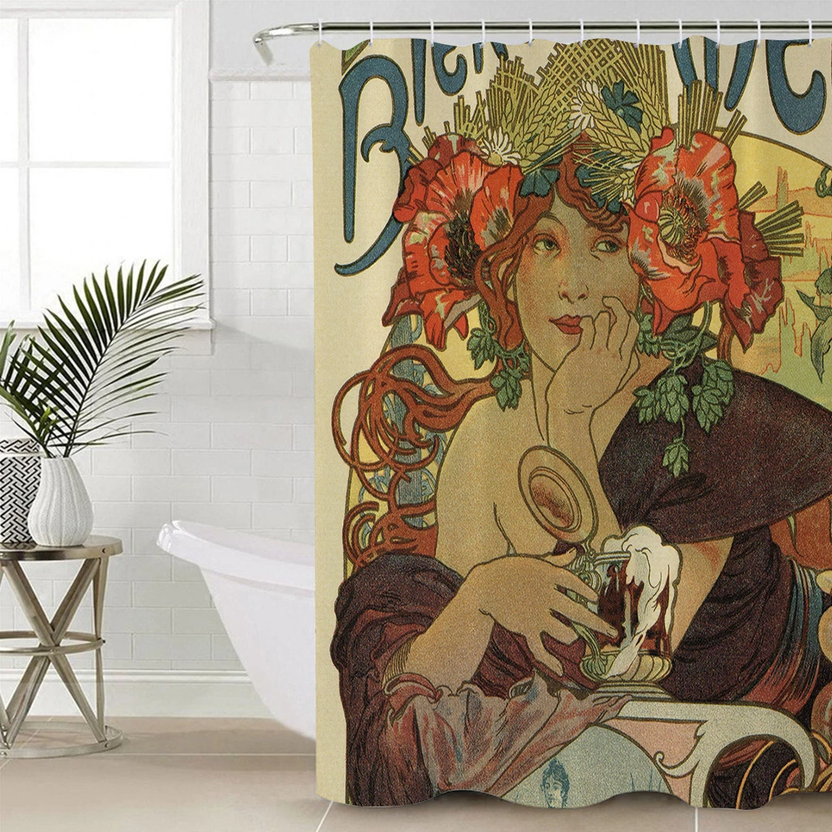 Alfons Mucha Art Nouveau пиво Ad удлиненные тканевые занавески для ванной, декоративные наборы для ванной комнаты с крючками