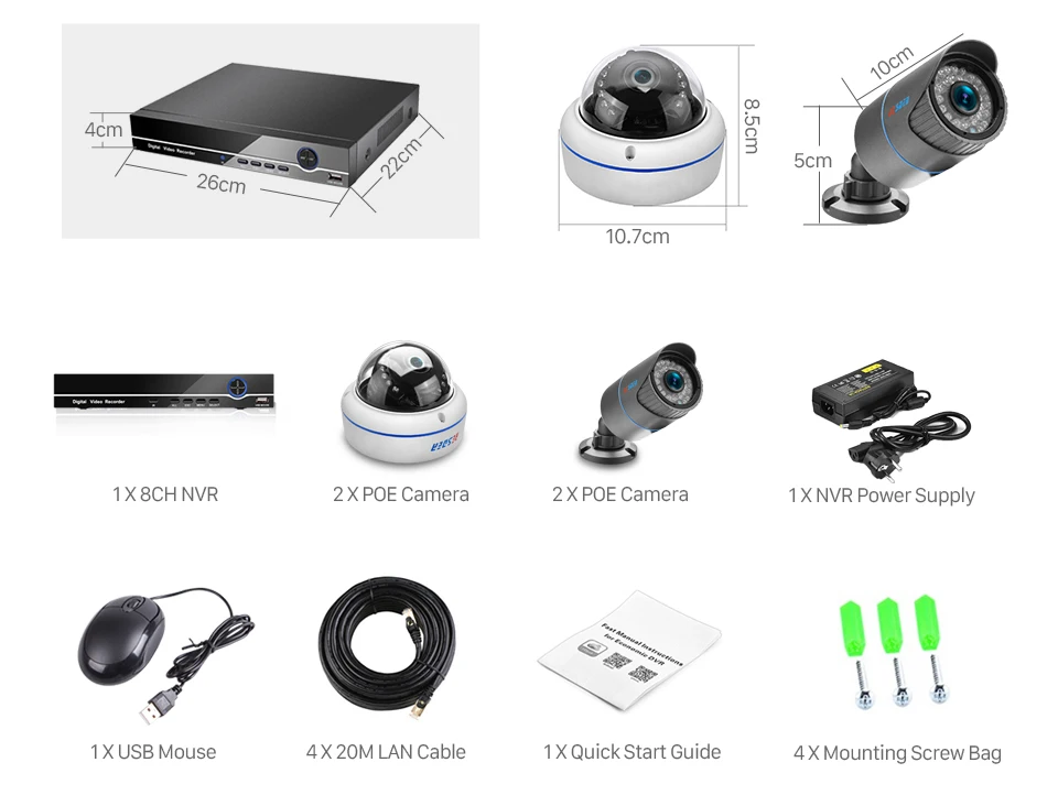4CH 5MP POE NVR CCTV система безопасности 4 шт. 2.0MP 3.0MP аудио запись IP камера IR 30M P2P комплект наружного видеонаблюдения 2 ТБ HDD