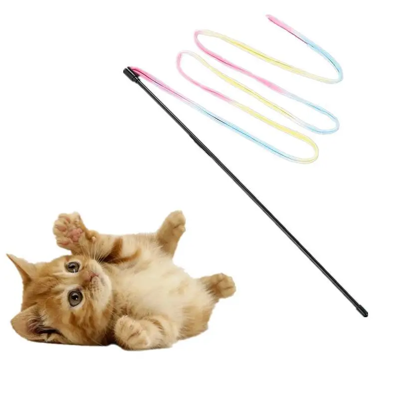 Cat Toys Rod Cute Funny Colorful Teaser Wand Plastic Pet Toys For