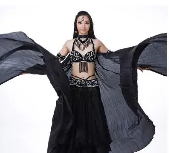 Танцевальная Фея Танец Живота Шелковые прозрачные крылья Isis с палочками египетские крылья 360 градусов черный оранжевый розовый - Цвет: Black no stick