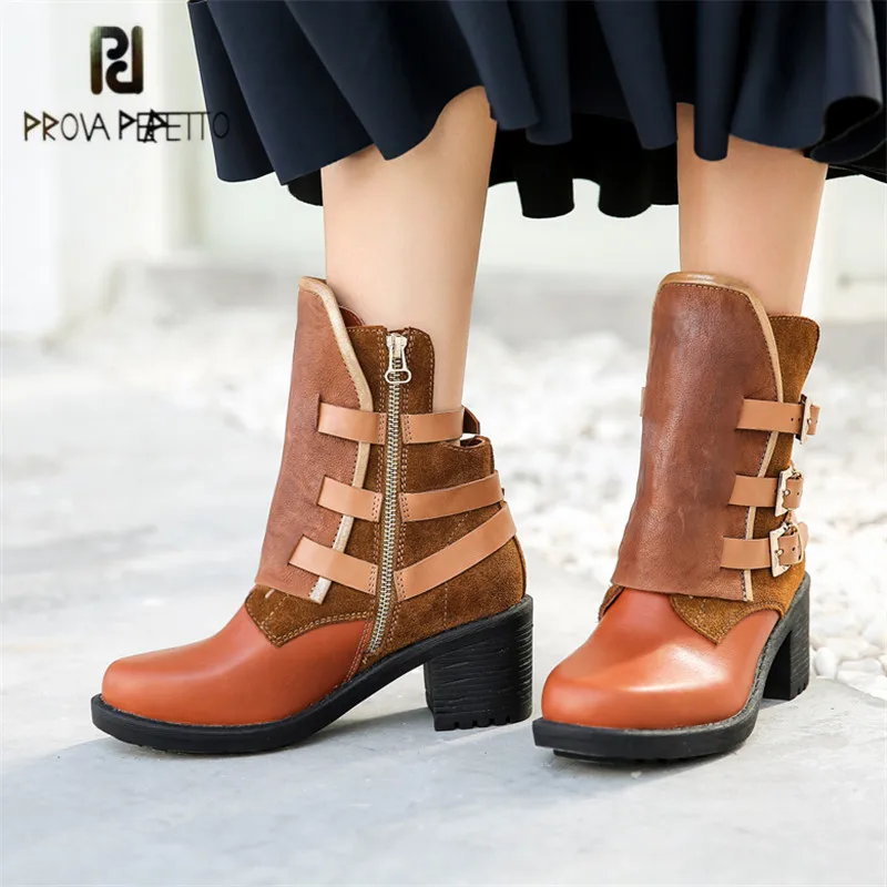 

Prova Perfetto 2019 Autumn Winter Women Short Boots Buckles Chunky High Heel Bota Feminina Ladies Ankle Booties Rubber Shoes