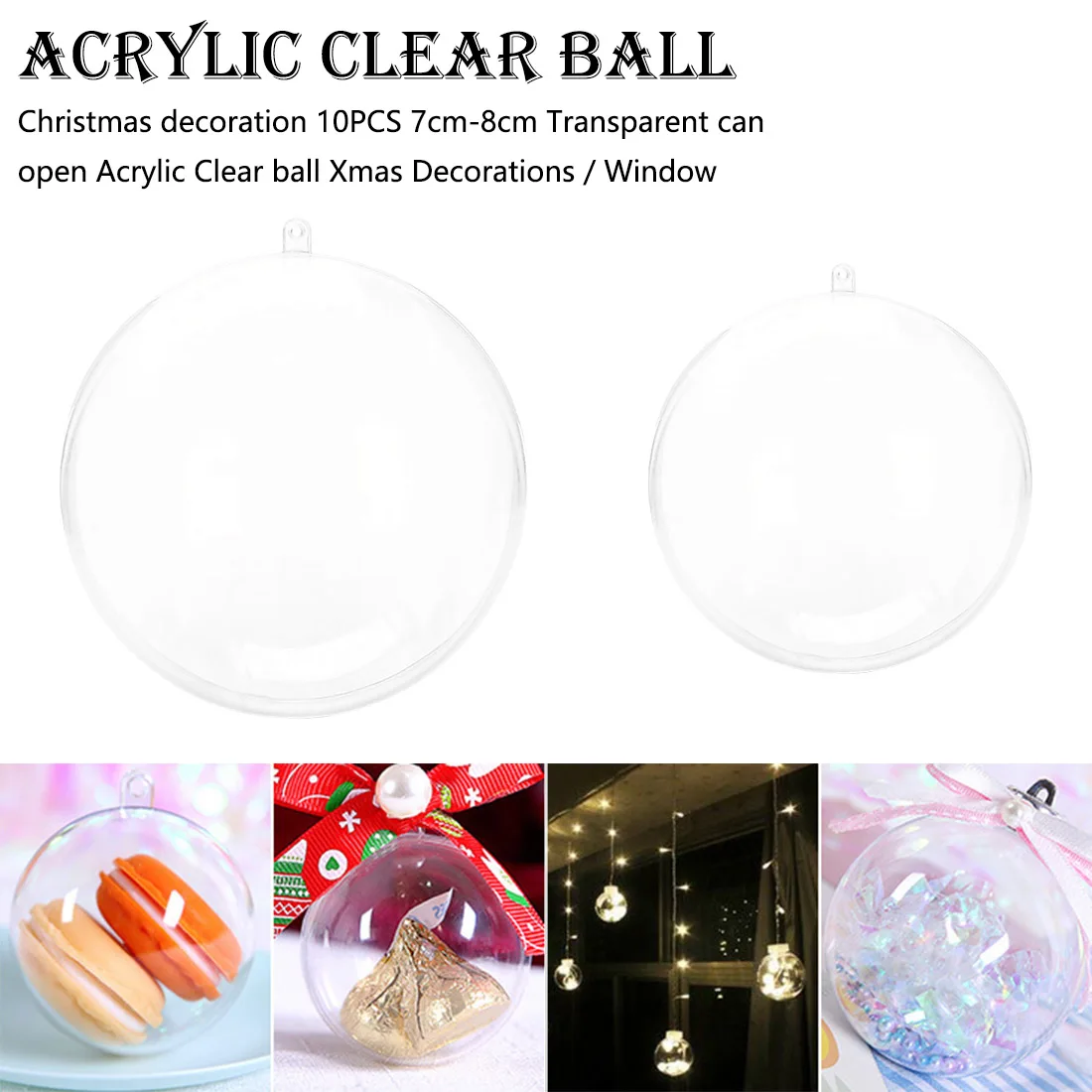 

10PCS 7cm/8cm Transparent can open Acrylic Christmas Clear Ornament ball Christmas Tree Decorations Xmas Supplies