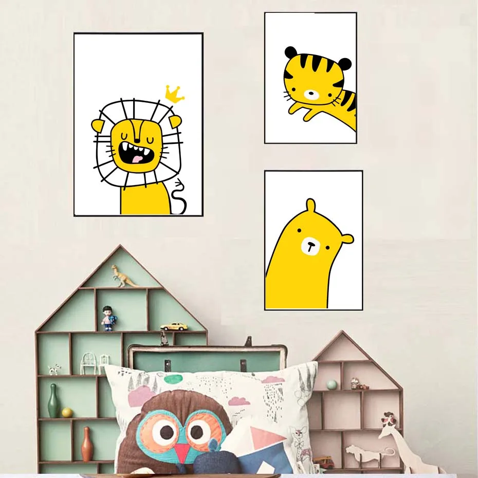 Colorful Cartoon Animals Flamingo Bear Posters Prints Cute Dinosaur Lion Canvas Painting Decoration For House Kid Room Wall Art  (4)