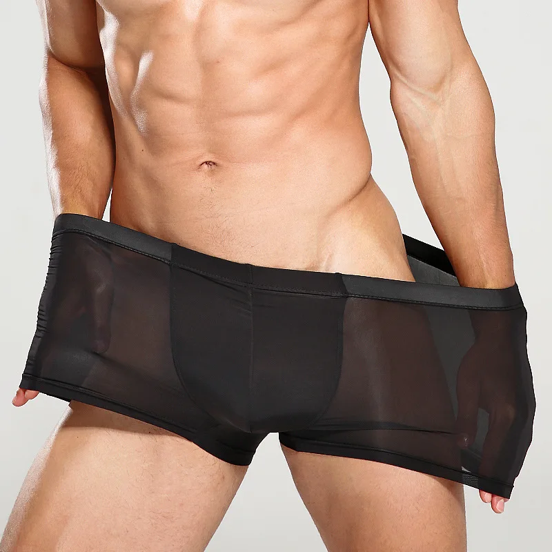 Jack Claude Boxer Men Silk Sexy Transparent Boxer Shorts U Convex Penis Pouch Breathable Underwear Male Seamless Sex Panties