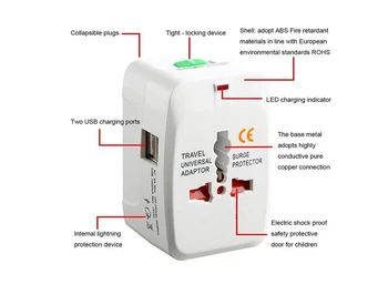

LBSC All in One Universal Worldwide Travel Adapter with Built In Dual USB Charger Ports Wall Charger 110-250V Surge/Spike