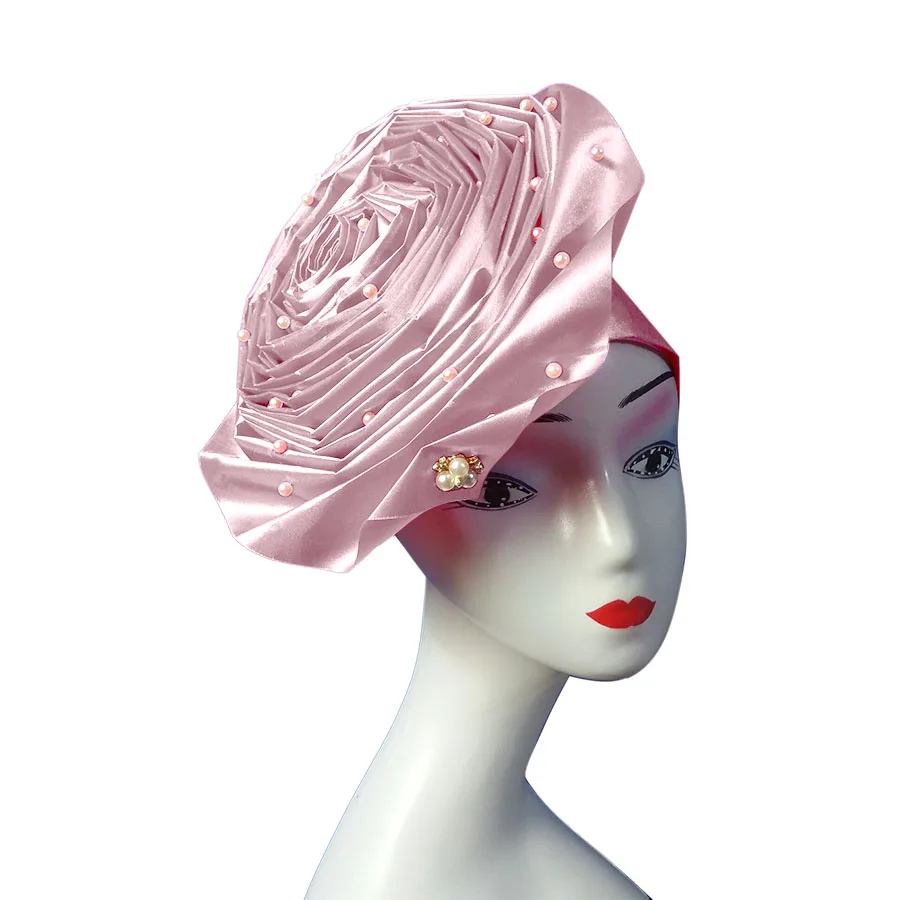 African aso oke cotton headtie nigerian gele headtie already made auto hele turban cap aso ebi headwrap big brim gele  (6)
