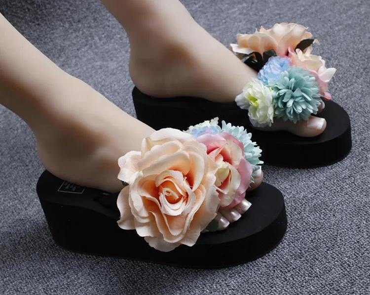 2019 New Anti-skid Base Wedge Shoes For Sale Handmade Flowers Buy Beach Flip Flops Slippers Online Cheap Black50