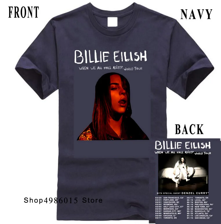 Billie Eilish World Tour, футболка со специальным гостем, DENZEL CURRY, размеры S-3XL, летняя хлопковая модная футболка с короткими рукавами - Цвет: Тёмно-синий