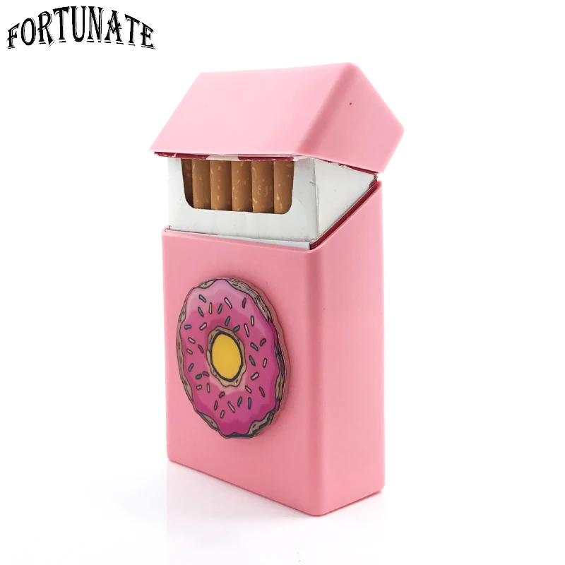 Розовая силиконовая коробка для сигарет с изображением пончиков, чехол для сигарет, аксессуары для курения, 20 сигарет, коробка для сигарет, коробка для табака - Цвет: AYH0034