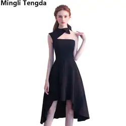Mingli Tengda элегантные черные с круглым вырезом платья невесты одно плечо Махаон платье 2018 Sleeneless платье с открытой спиной невесты