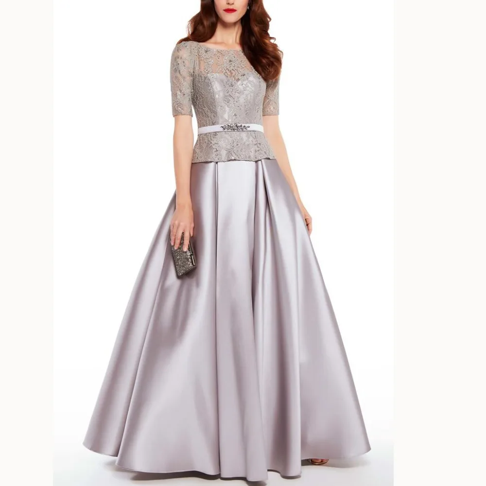 Vestidos de novia, с короткими рукавами, Серебряное кружево и атласный пояс, расшитое бисером, бальное платье, платья для матери невесты, большие размеры