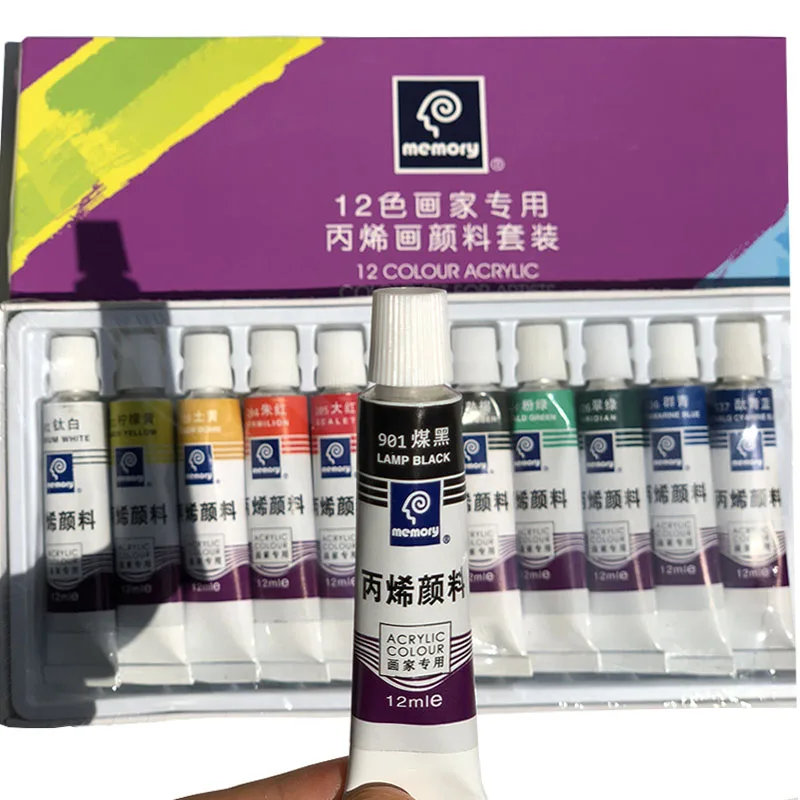 Professional Acrylic Paint Set 12/18/24 Colors 12ml Tubes Drawing