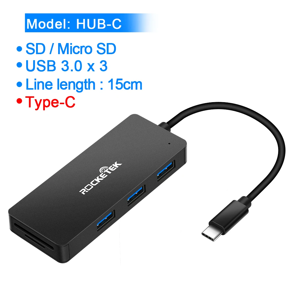 Rocketek алюминиевый сплав usb-хаб с кардридером 3 порта USB 3,0 type c разветвитель Micro USB порт питания для ноутбука iMac - Цвет: HUB-C