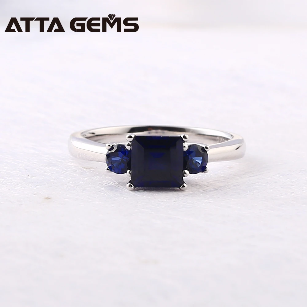 Blue Sapphire Sterling Silver Ring Unisex Solid Silver Ring 2.3 Carats Created Sapphire Ring Birthday Party Gifts Ring