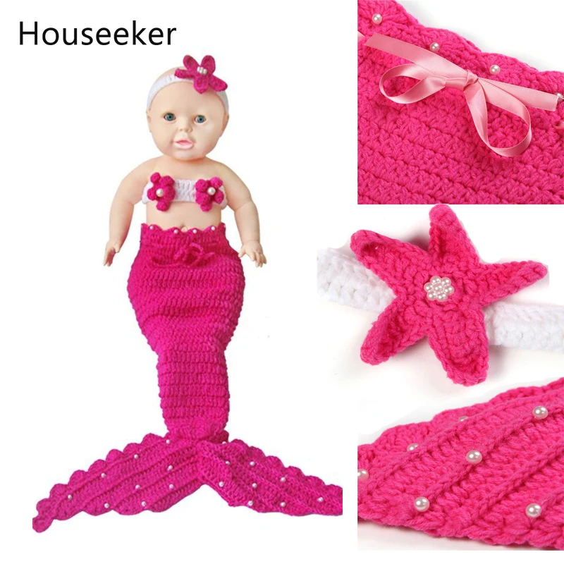 

Hot Blanket For Infants Photography Props Hand-woven Mermaid Baby Set Blanket Photography Costume Baby Headwear Blanket