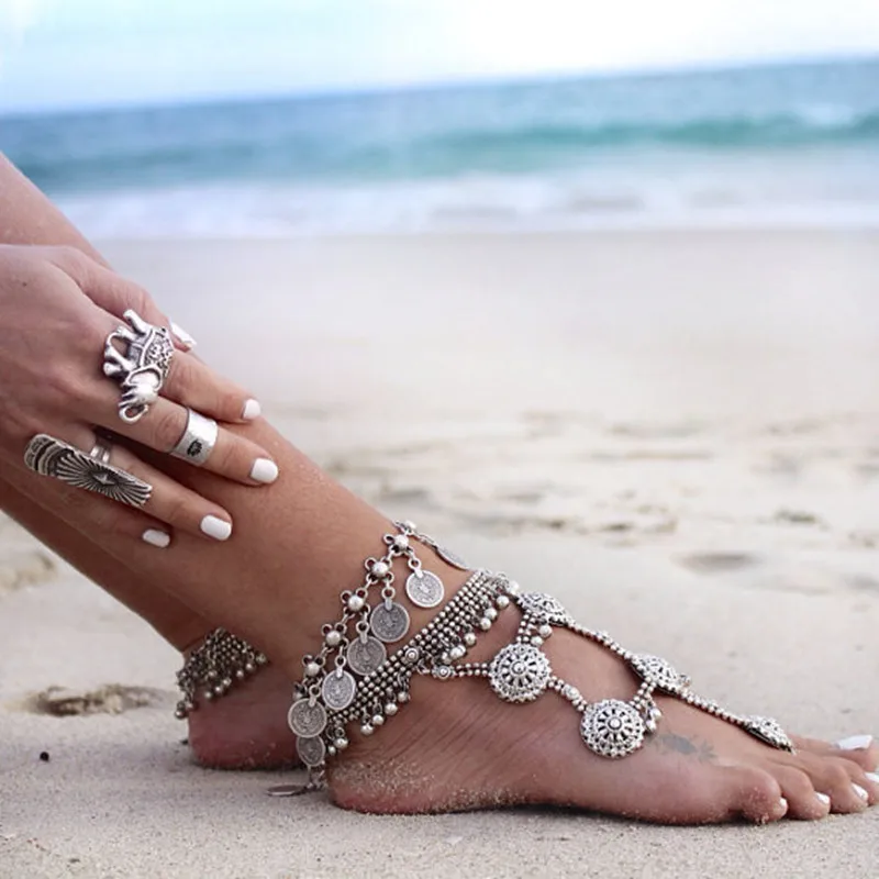 

Hot New Fashion 2017 Ankle Bracelet Wedding coin Barefoot Sandals Beach Foot Jewelry Sexy Pie Leg Chain Female Boho coin Anklet