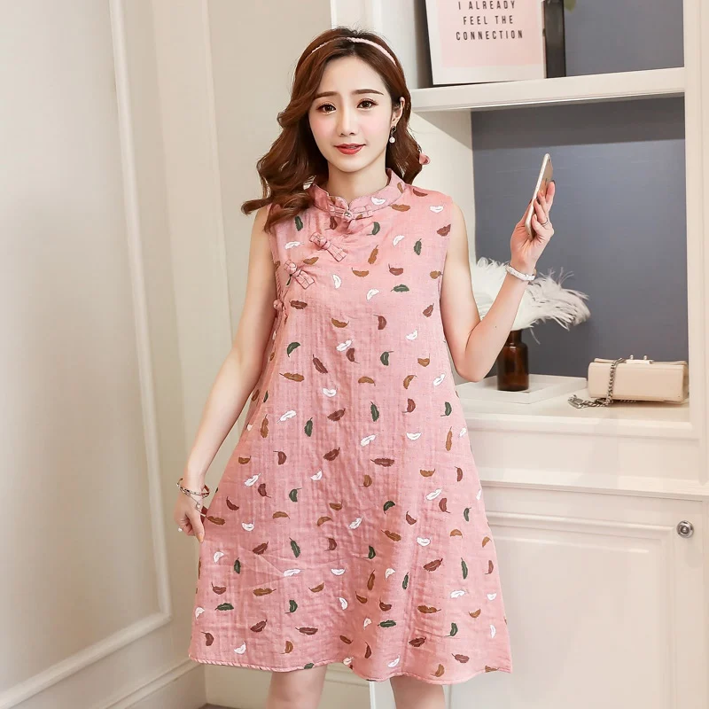 

2019 new literary retro cotton and linen cheongsam long pregnant women dress Korean fashion pregnancy skirt