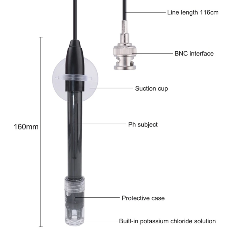 1Pcs Ph-201 Black Laboratory Electrode Electrode Sensor Connector Probe Ph Composite Electrode