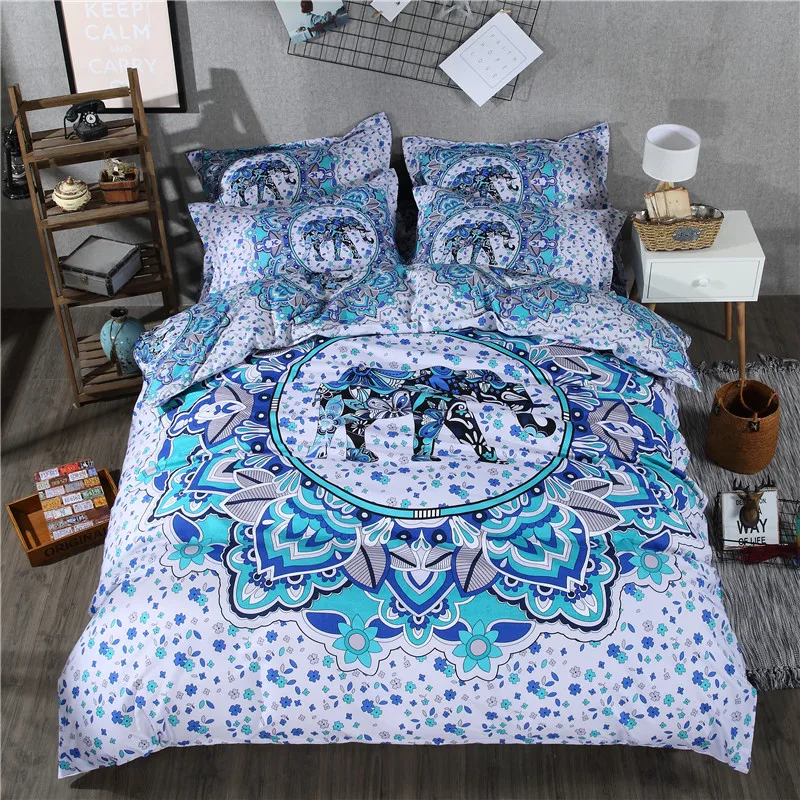 

Blue and white print elephant patterns Bedding Outlet Mandala Bedding Set Queen Size Bedspread Duvet Cover Set 4Pc Home Textiles
