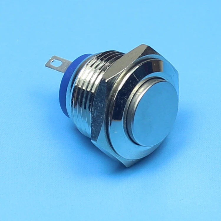 16mm high round head momentary nickel plated brass push button switch