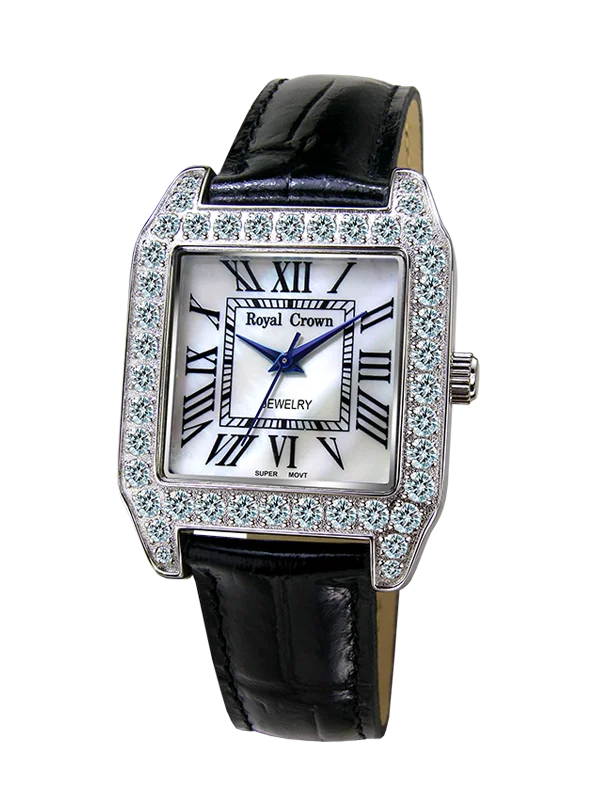

Royal Crown Jewelry Watch 6104 Italy brand Diamond Japan MIYOTA platinum Fine Fashion Dress Bracelet Leather Luxury Rhinestone