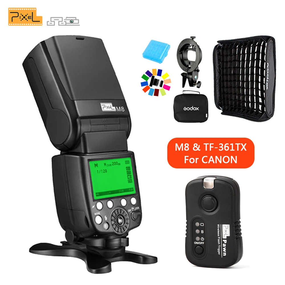 

Pixel GN60 Flash Speedlite with Built-in 2.4G Wireless + Flash Trigger For Canon DSLR Cameras & Godox 60x60cm Flash Softbox Kit