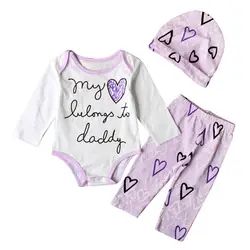 Puseky прекрасный Одежда для новорожденных девочек с длинным рукавом и буквенным принтом Комбинезон Топы Корректирующие + сердце штаны